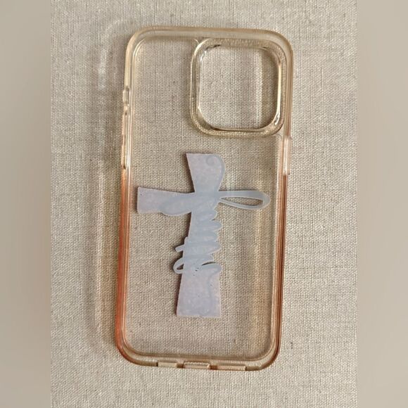 Iphone 15 Pro Max clear silicone case with "FAITH" in pink cross - Picture 2 of 7